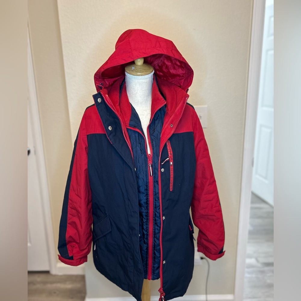 Red and blue tommy hildiger size small jacket.